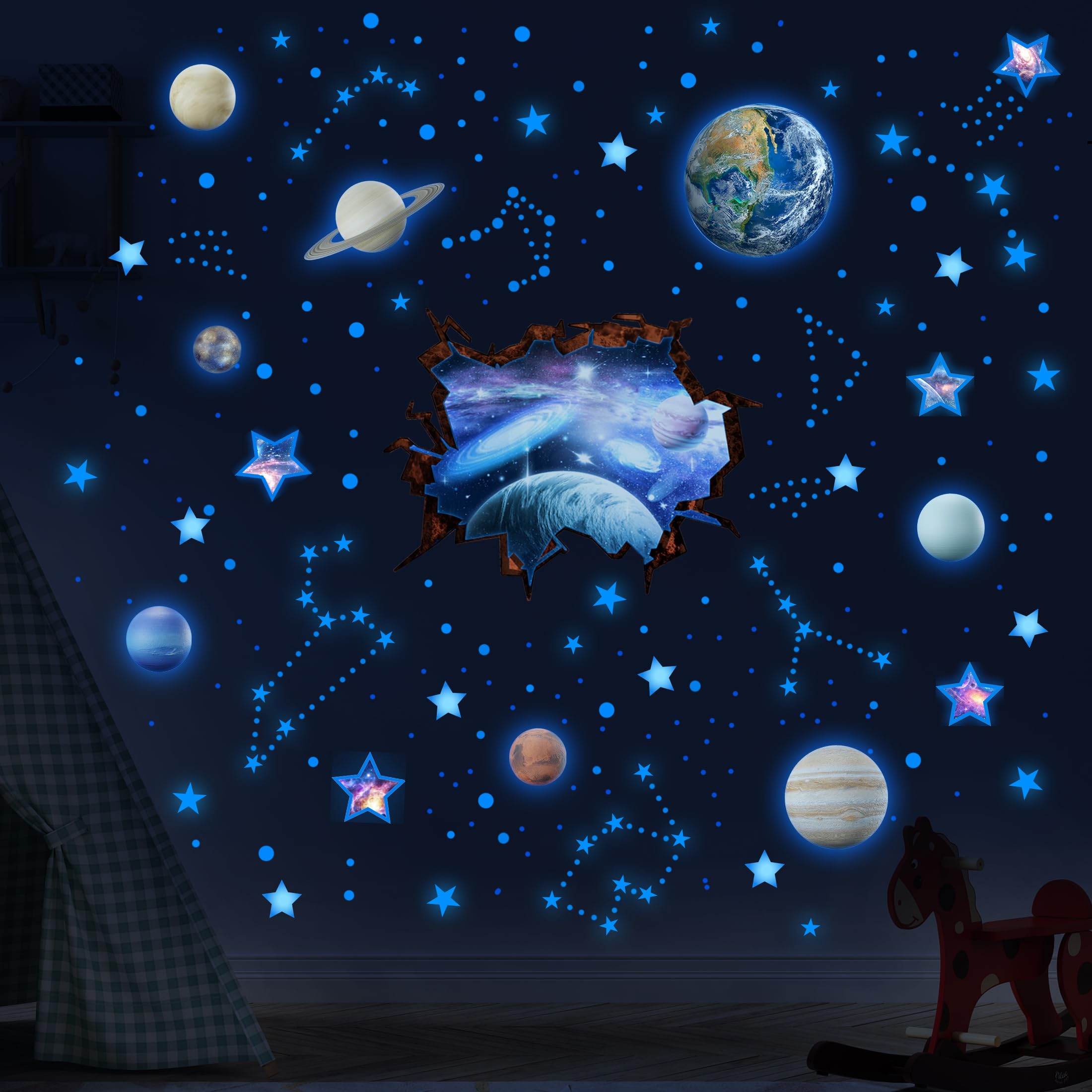 Robmoda earth planet decal adds a blue solar system focal point for early astronomy exploration.