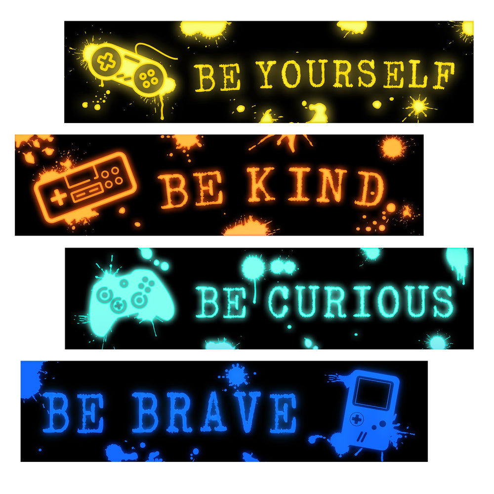 Robmoda game wall decal glow in the dark adds nighttime ambiance to a boys room.