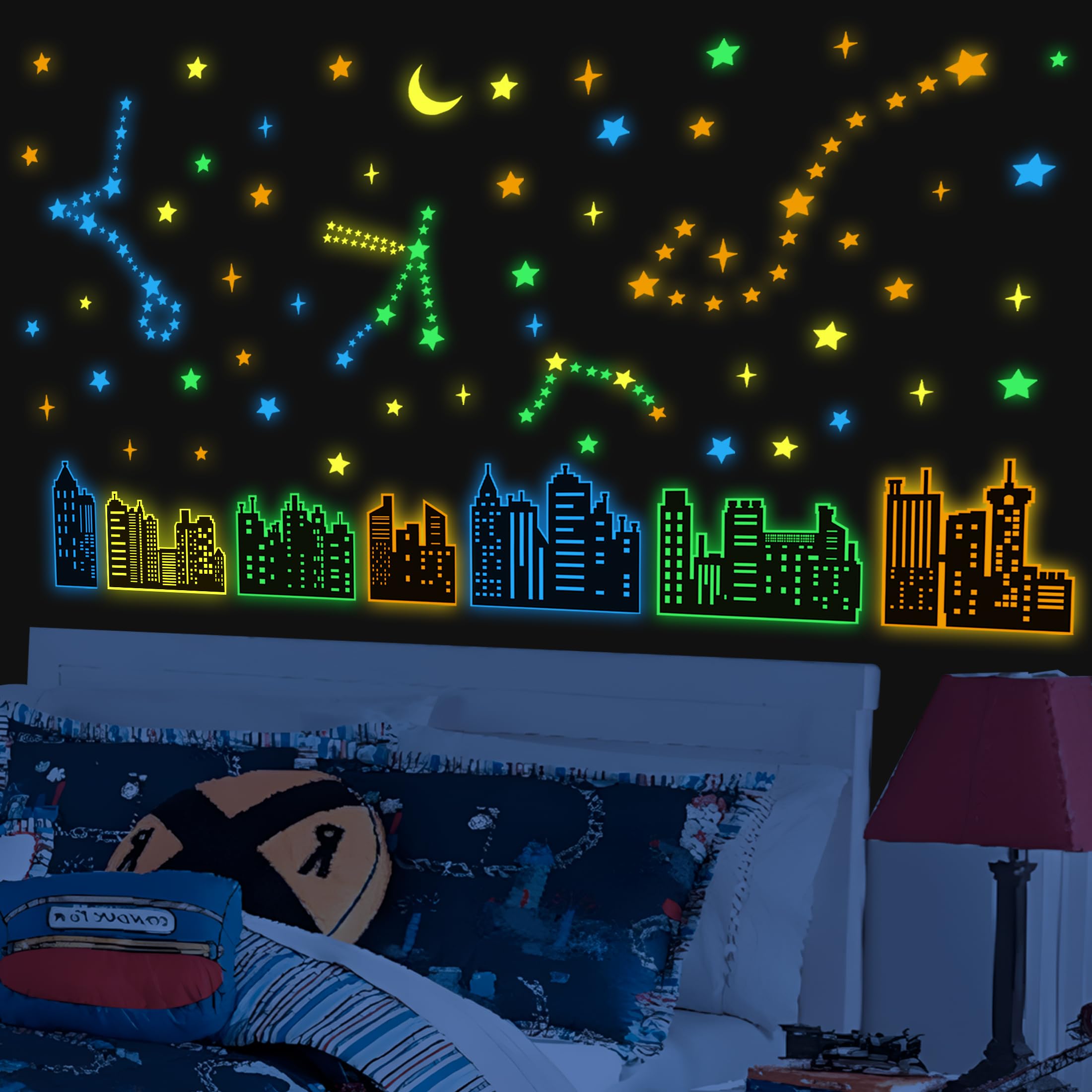 Robmoda glow city skyline 8-sheets 12x8 glows softly for night ambiance