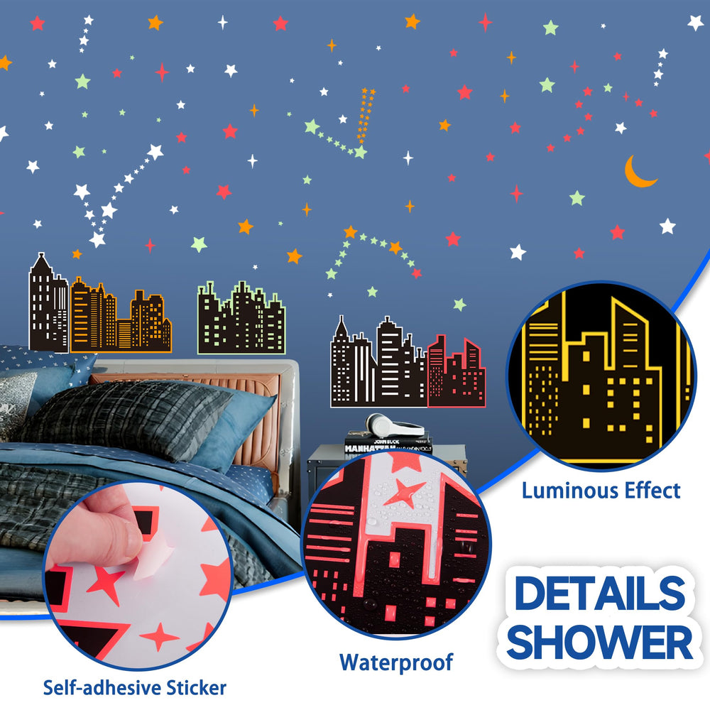 Robmoda glow-in-the-dark wall decal emits four colors in darkness