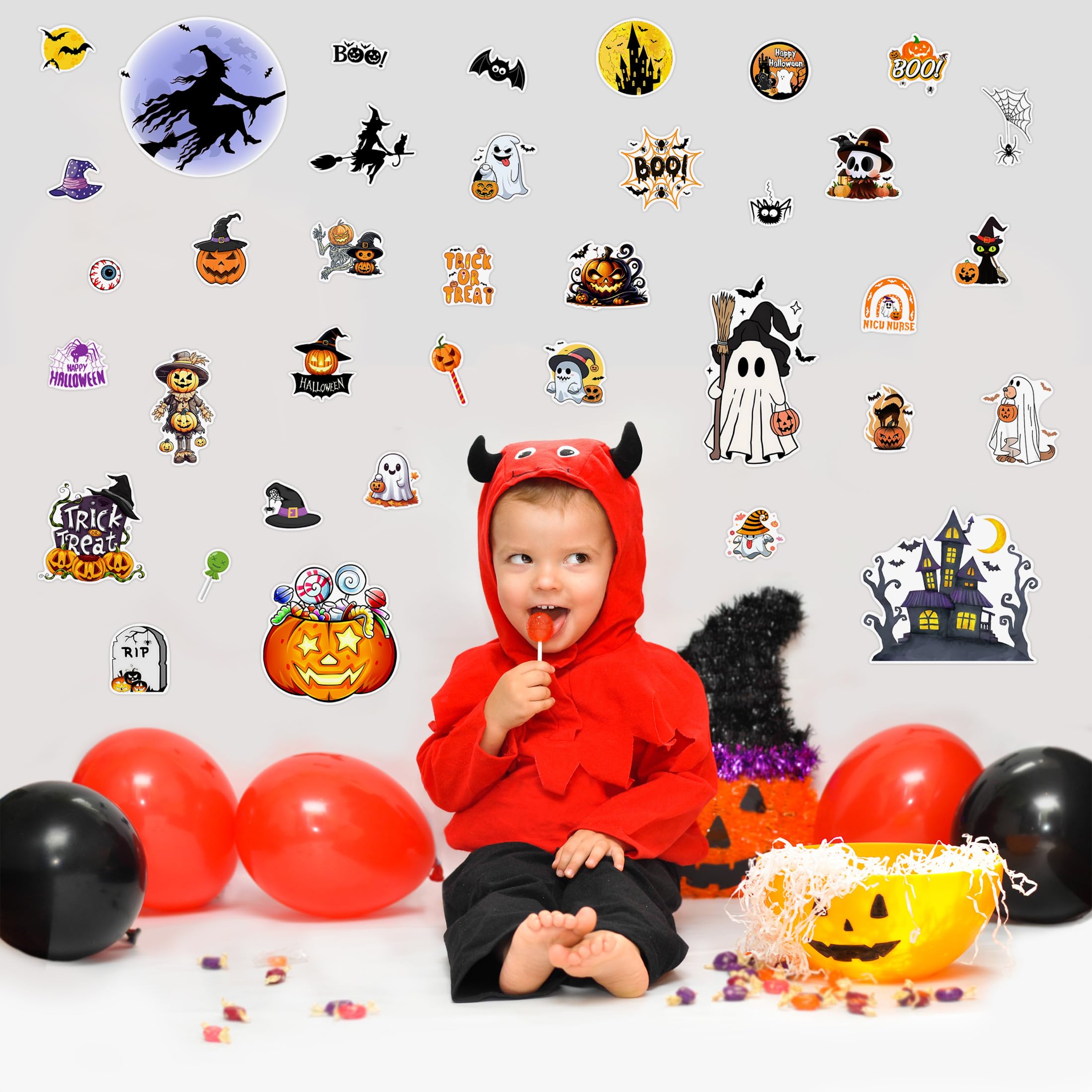 Robmoda glow-in-the-dark pumpkin wall sticker ideal for Halloween decor on ceilings and walls.