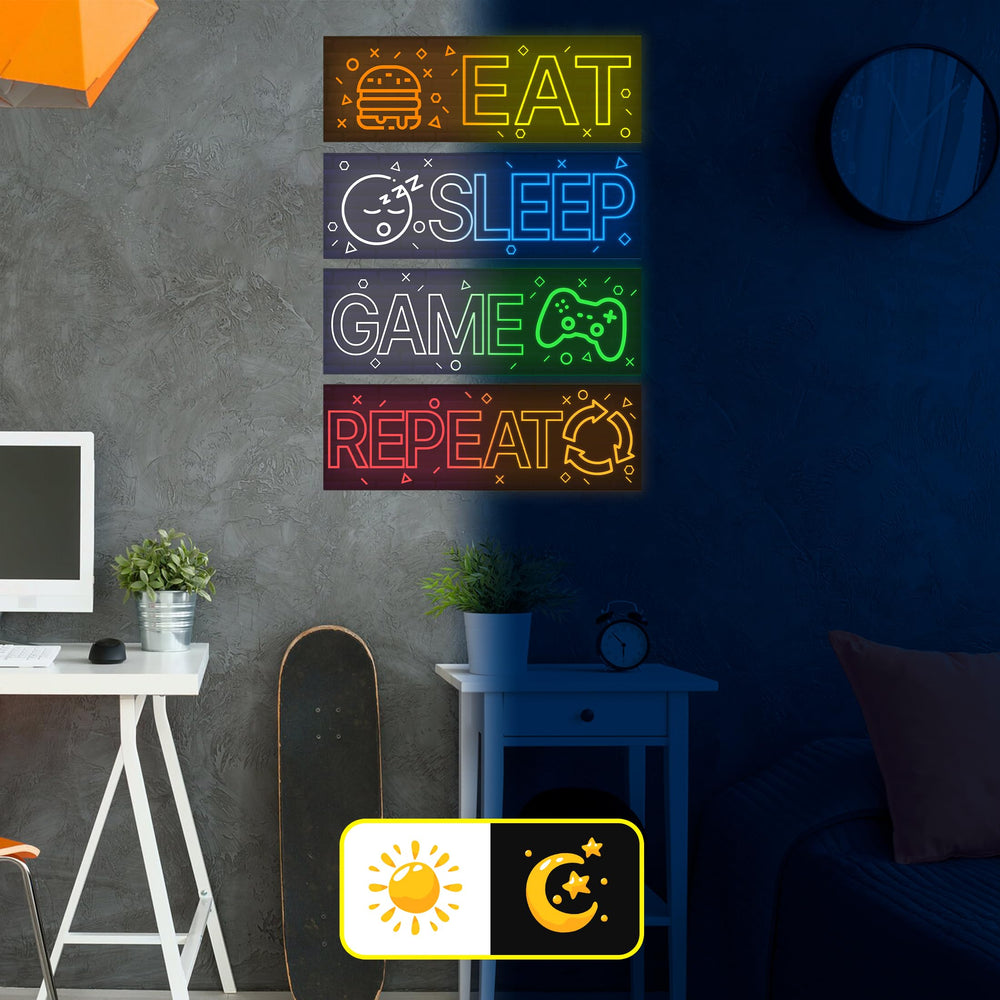 Robmoda glow wall sticker GAME lights up kids' play area with neon blue.