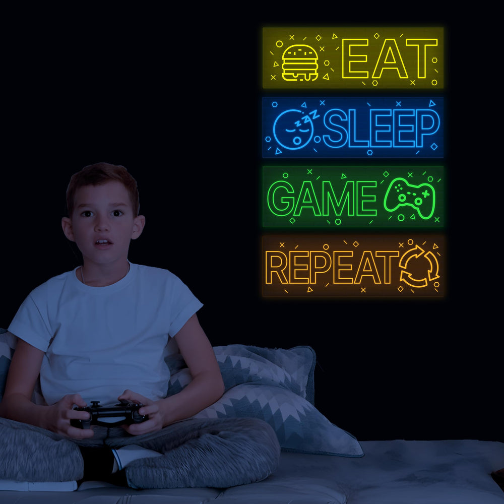 Robmoda glow wall sticker REPEAT creates a striking neon focal point.