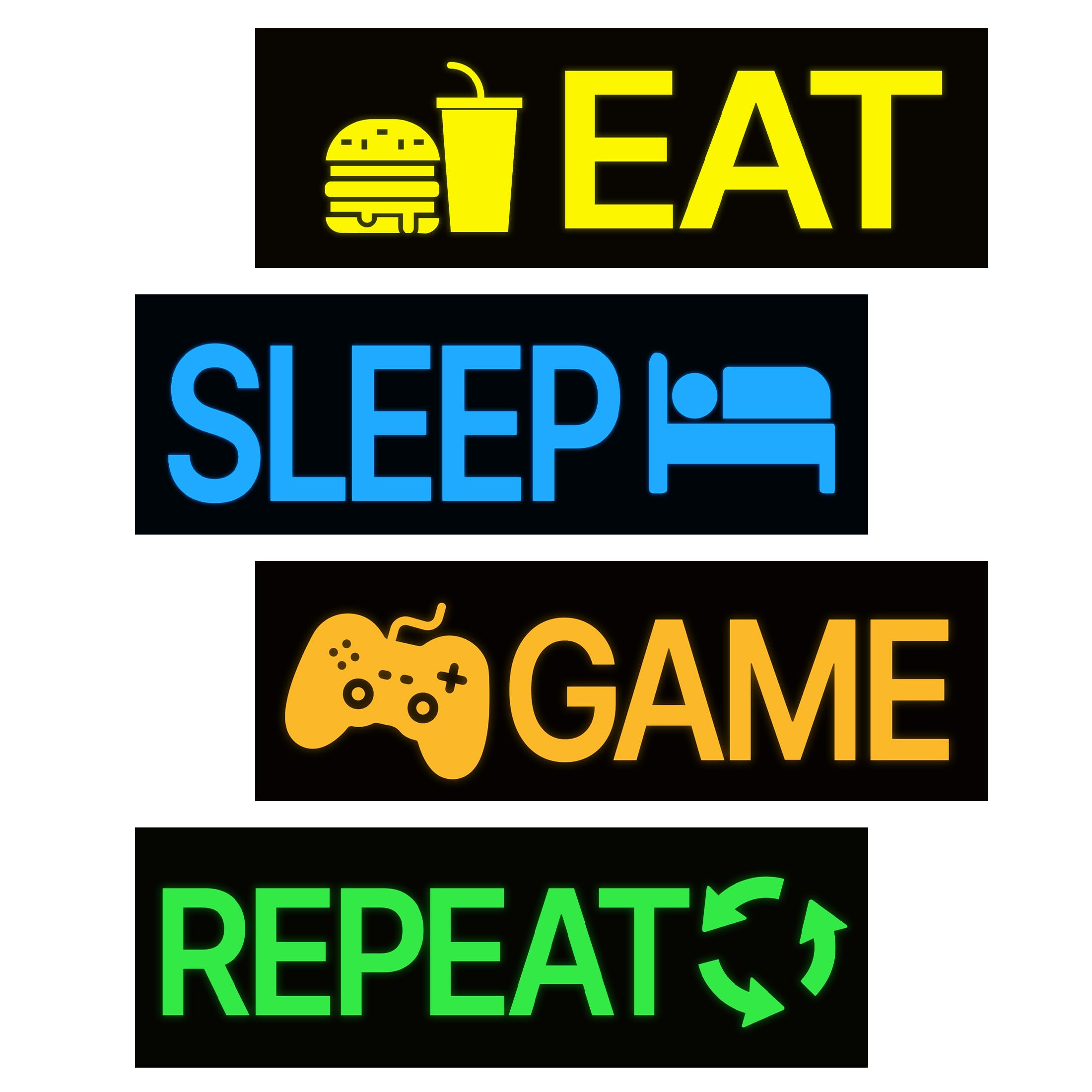 Robmoda neon game wall sticker Eat glows at night for immersive gaming vibes.