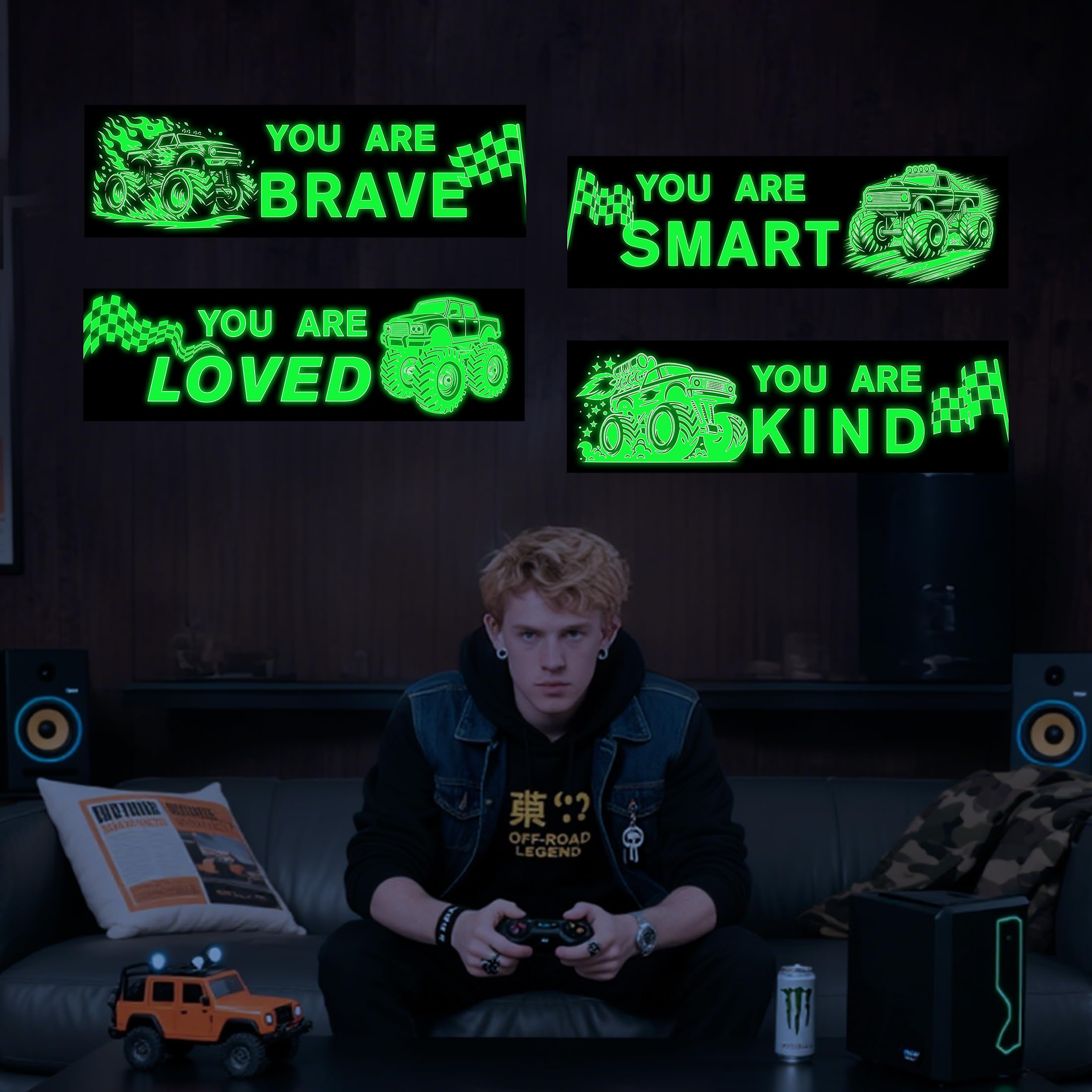 Robmoda truck wall decals with positive messages brighten bedrooms during bedtime