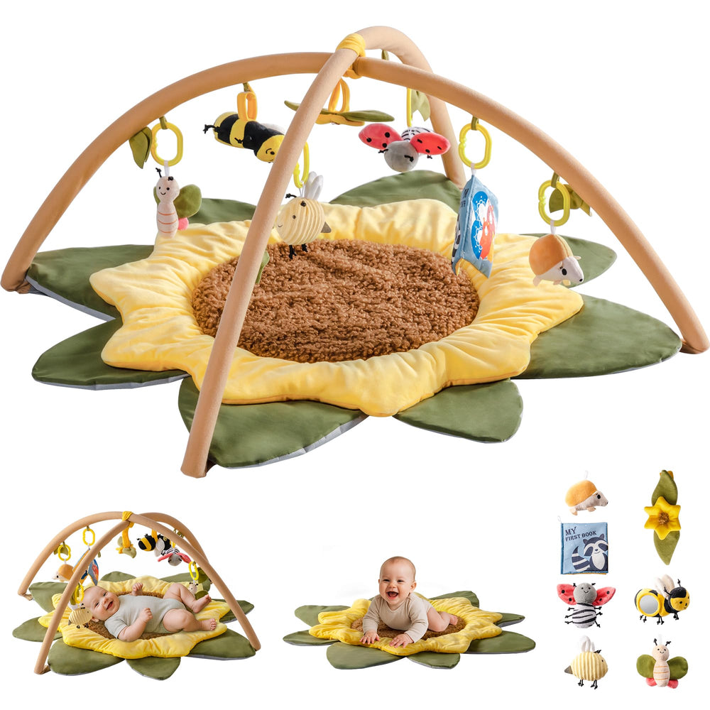 ROBOTIME Baby Play Gym sunflower design promotes visual tracking during play.