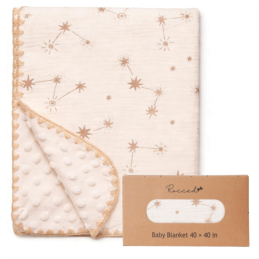 ROCCED baby blanket front muslin cotton texture provides breathable comfort.