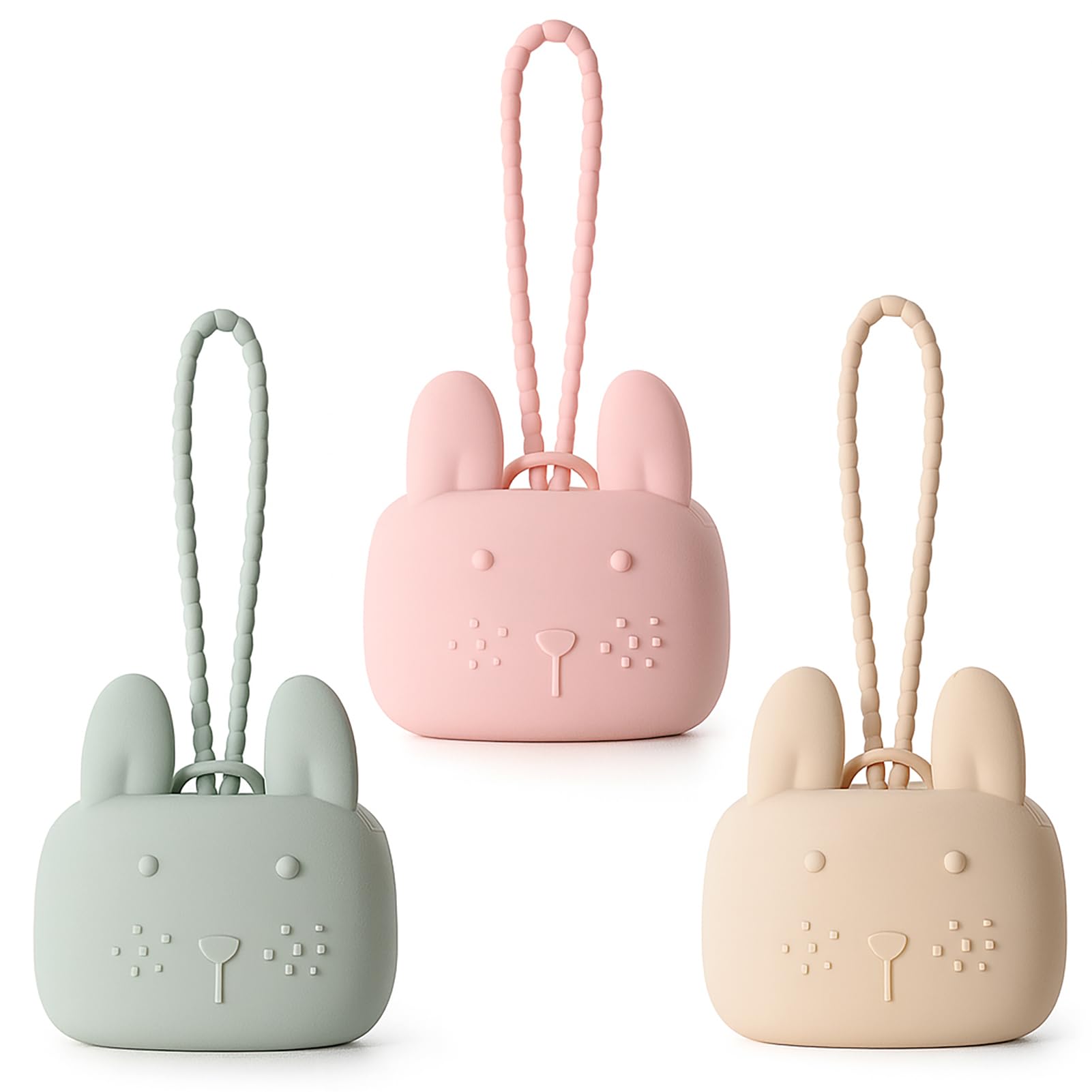 ROCCED pacifier holder case beige bunny design for easy on-the-go access