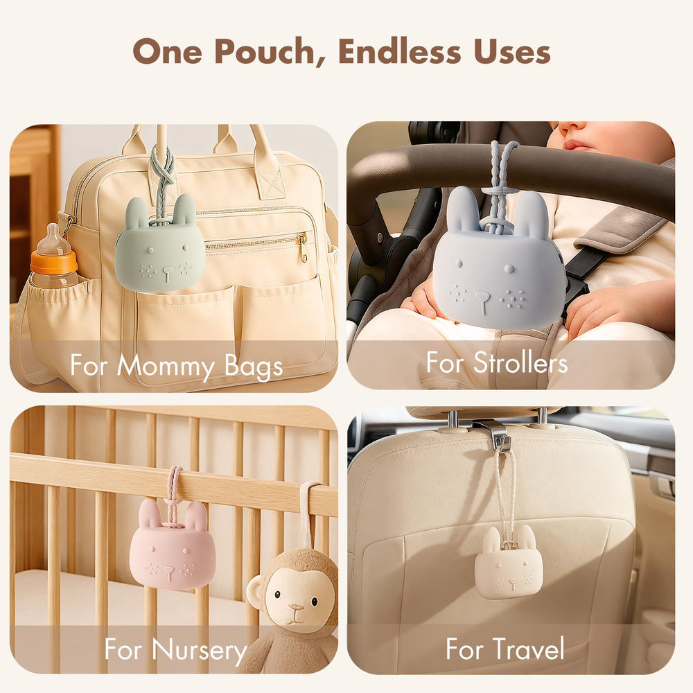 ROCCED pacifier holder open-panel view shows quick one-handed access
