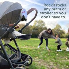 Bracket attachment secures Rockit to a pushchair for hands-free errands