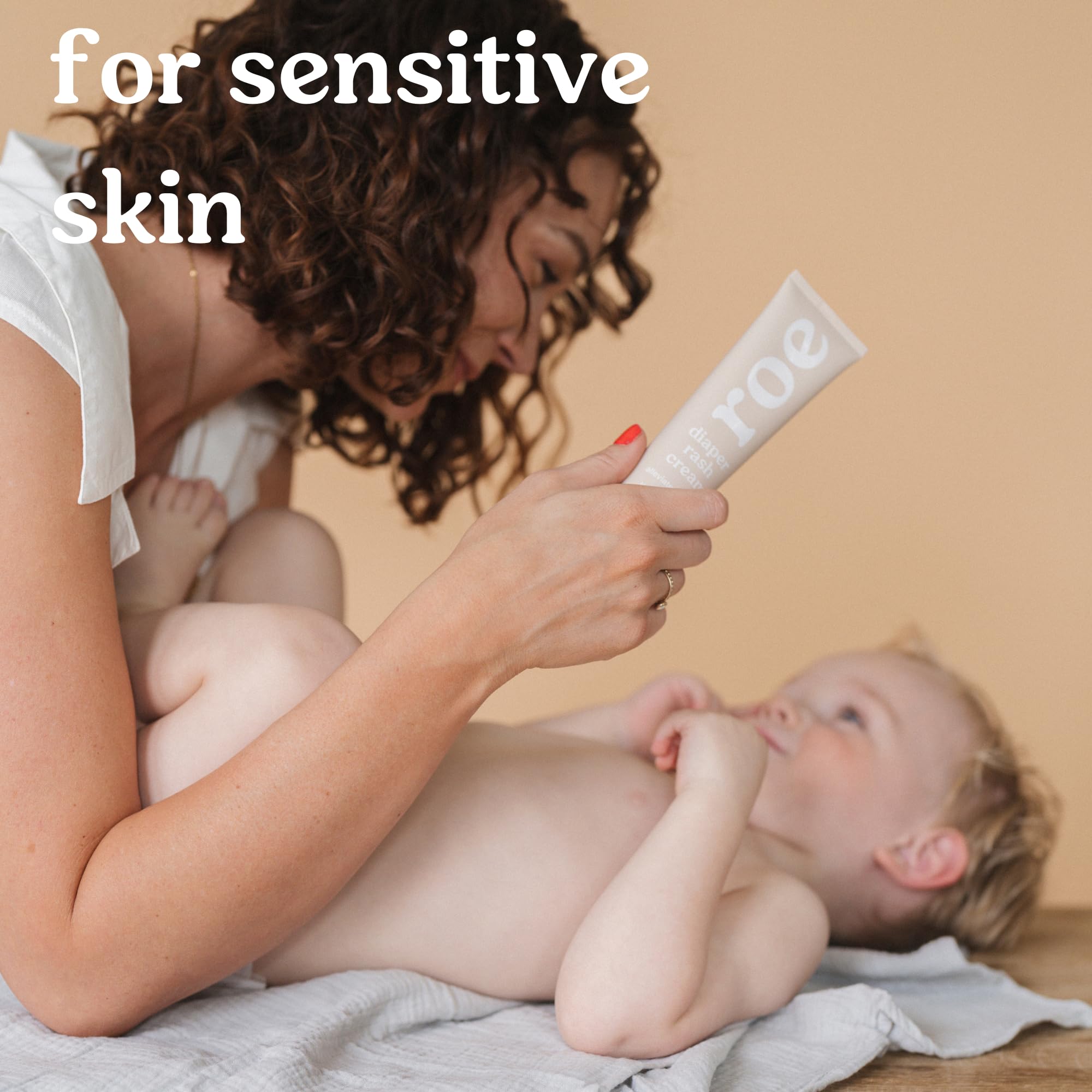 Roe Wellness baby-bottom care closeup showing fragrance-free formula