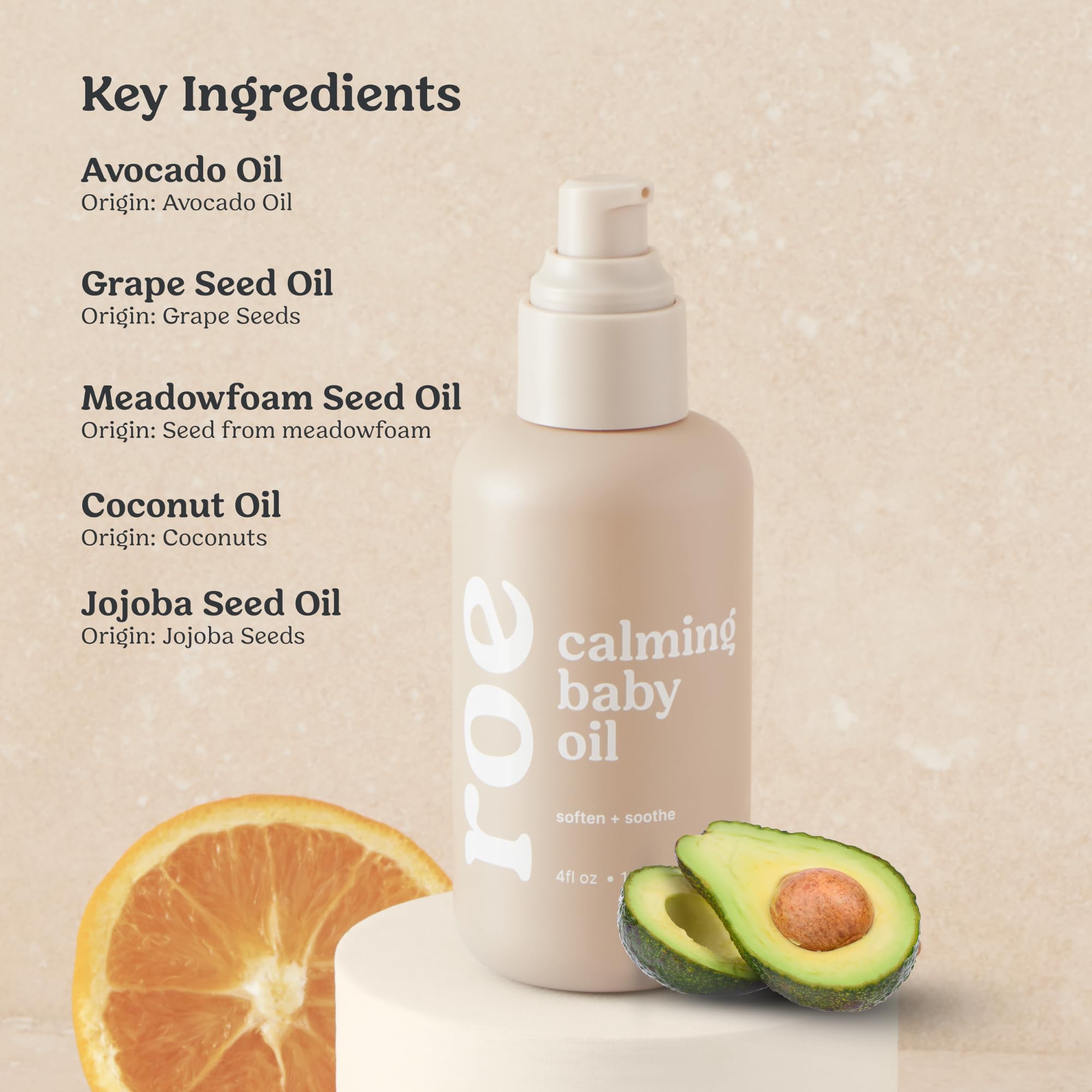Roe Wellness Baby Oil unscented hair-tips demonstrates gentle scalp care for newborns.