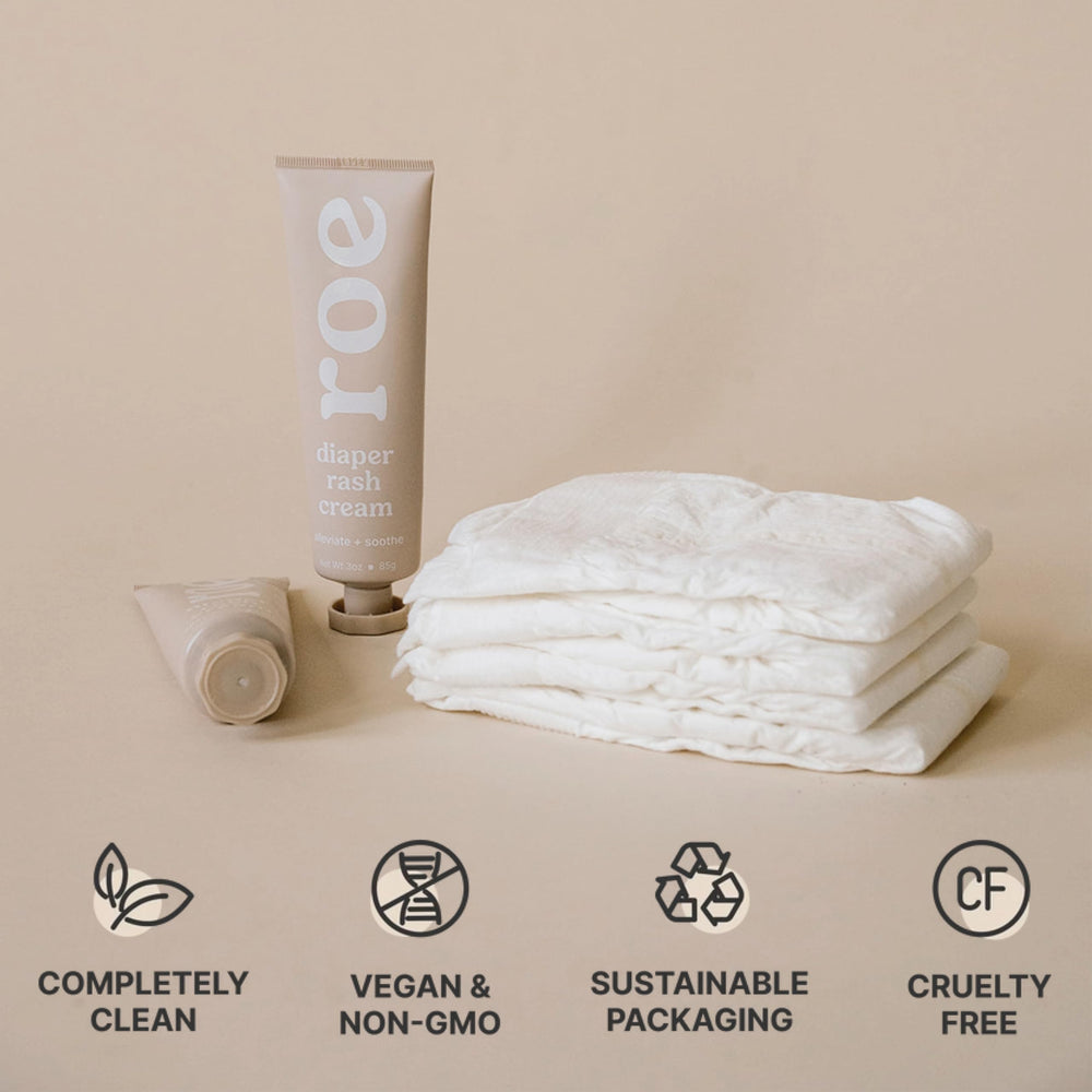 Roe Wellness daily diaper care routine shown on changing table