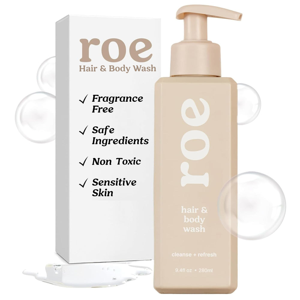 Roe Wellness toddler body wash bottle front view showing gentle cleansing