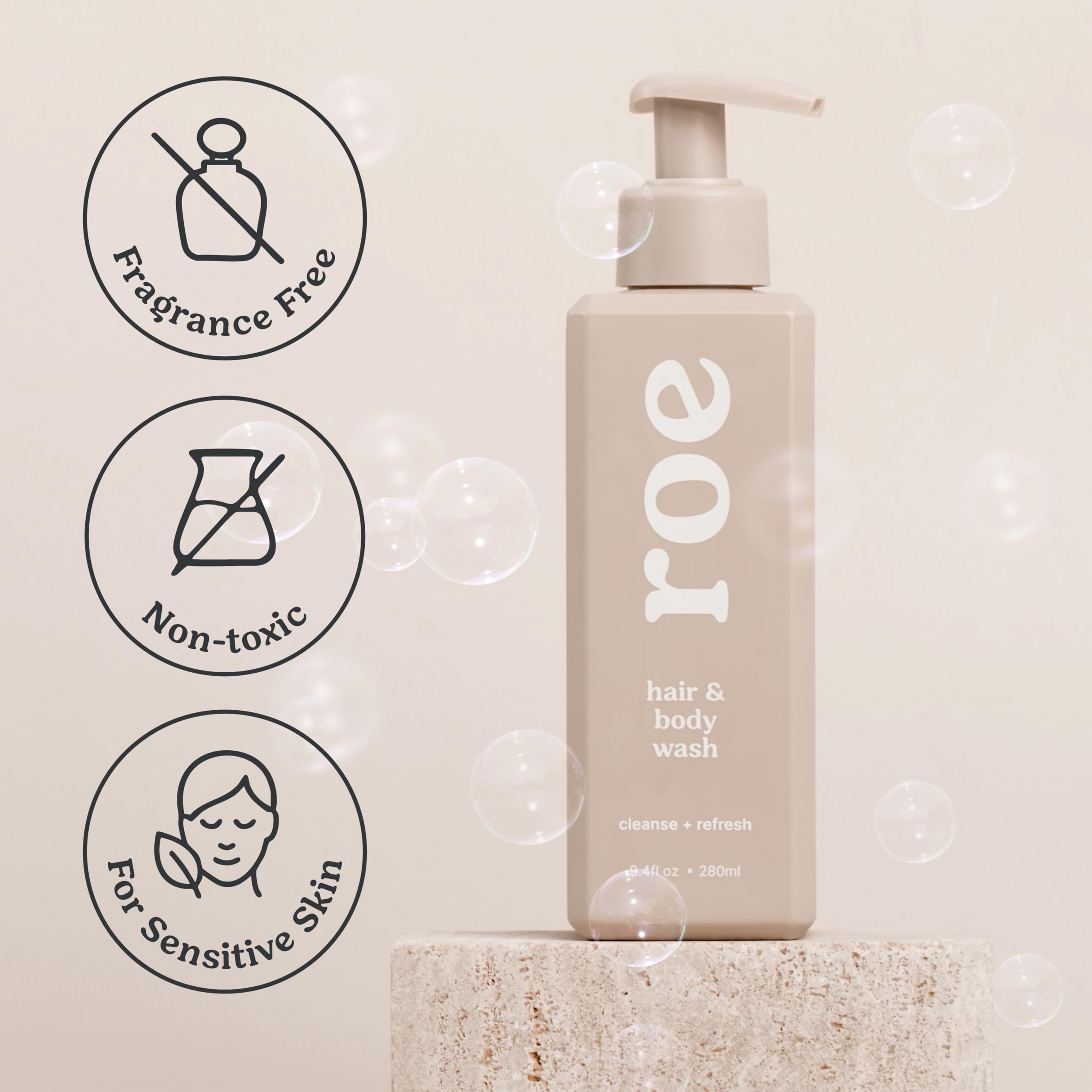 Roe Wellness daily use scene with toddler in bathroom
