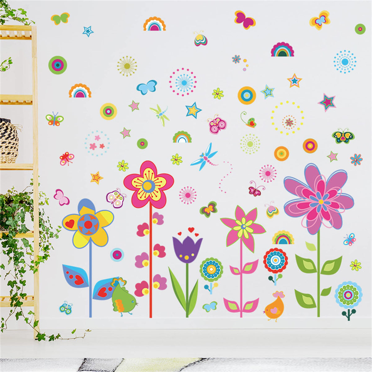 ROFARSO flowers wall sticker brightens a nursery with vivid floral decor