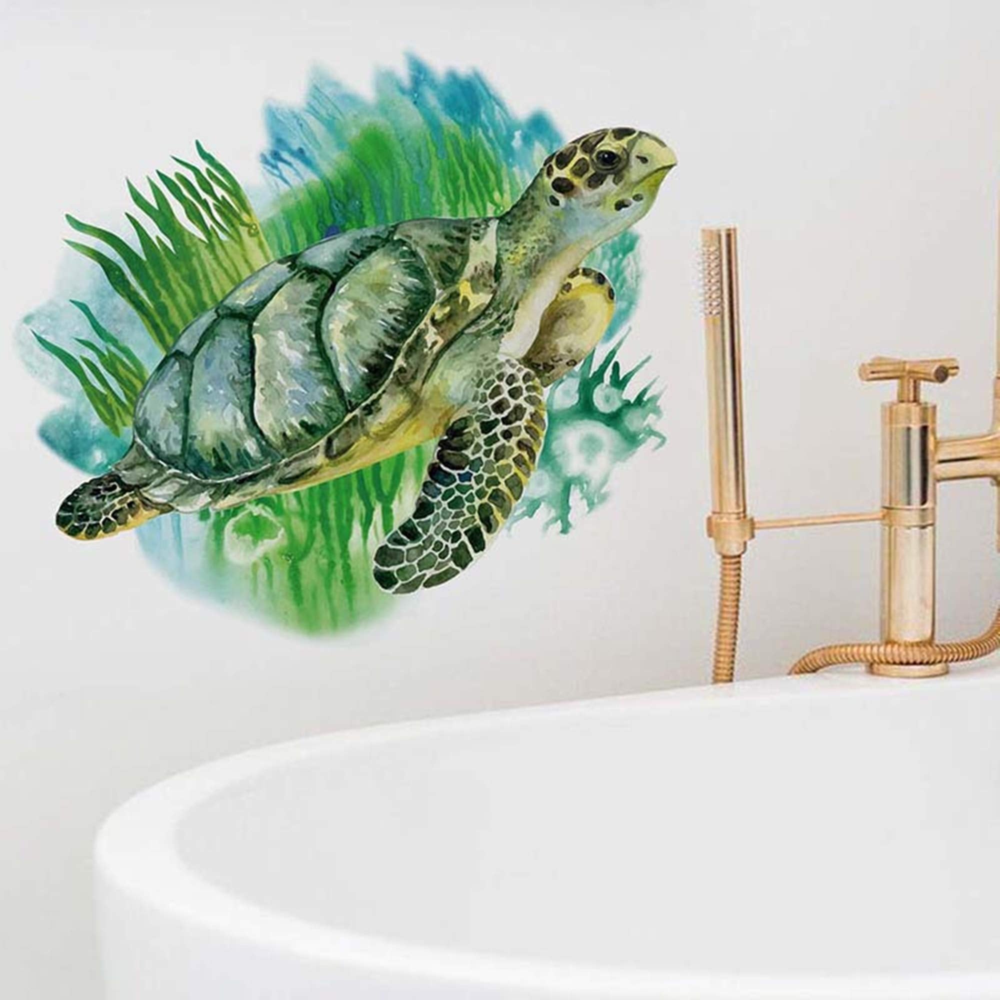 ROFARSO green sea turtle wall sticker for bedroom creates a vibrant focal point