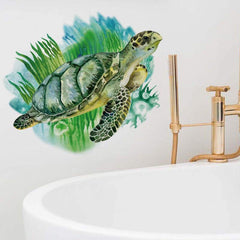 ROFARSO green sea turtle wall sticker for bedroom creates a vibrant focal point