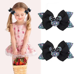 Roffiy Sparkling Mouse Ears Bow Clip, black, secure all-day wear for girls