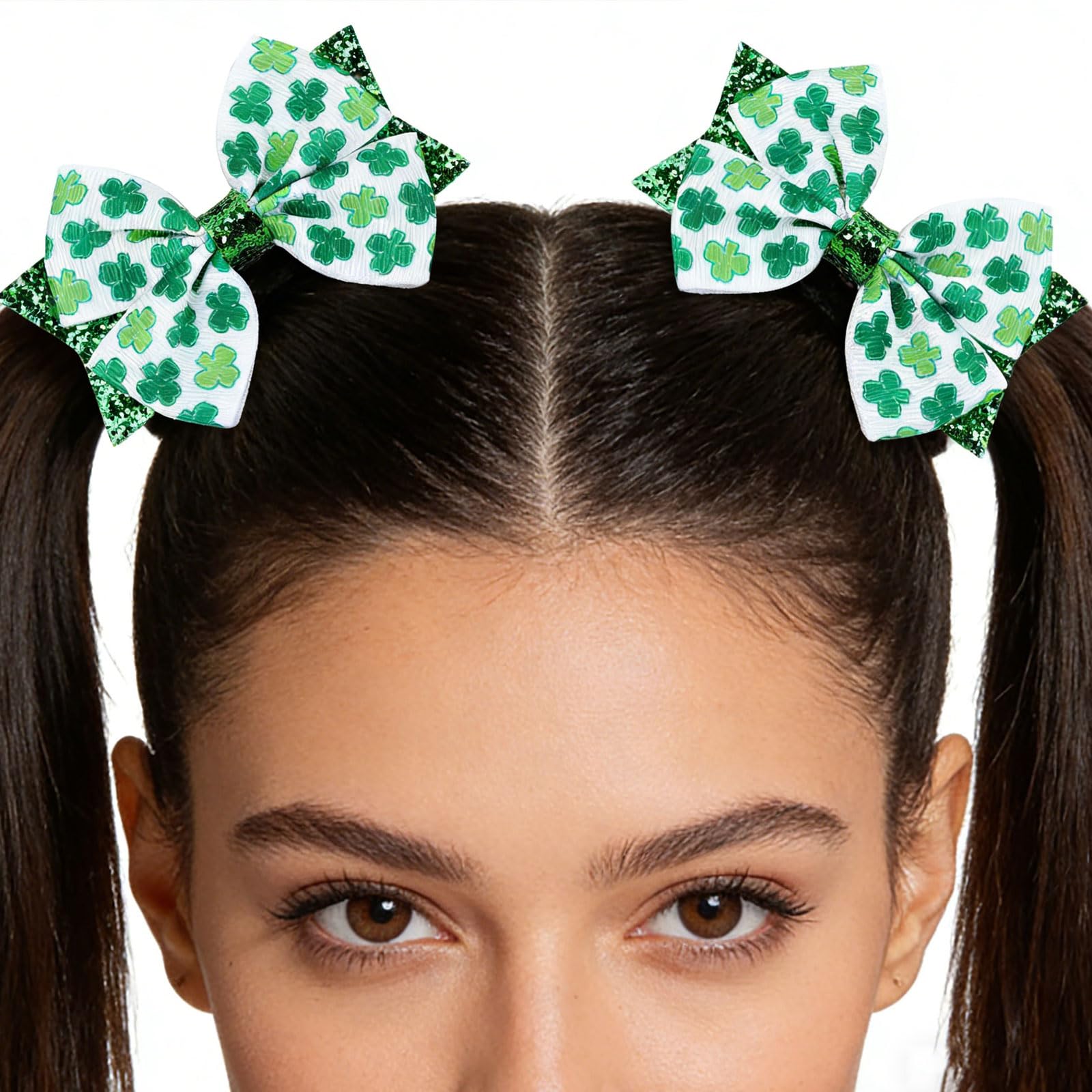 Roffiy bow clip on hair shows easy clip-in use with any updo.