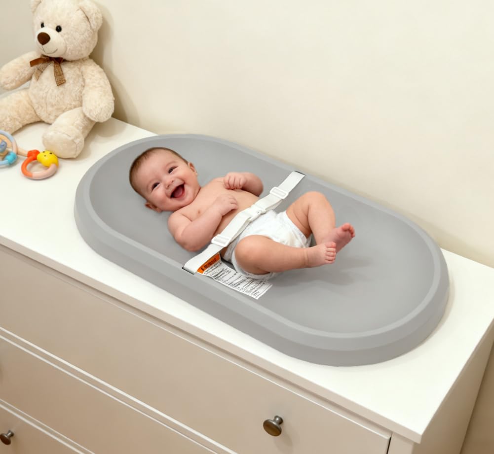 ROGSOUTH baby changing pad top view highlights contoured shape for secure diaper changes
