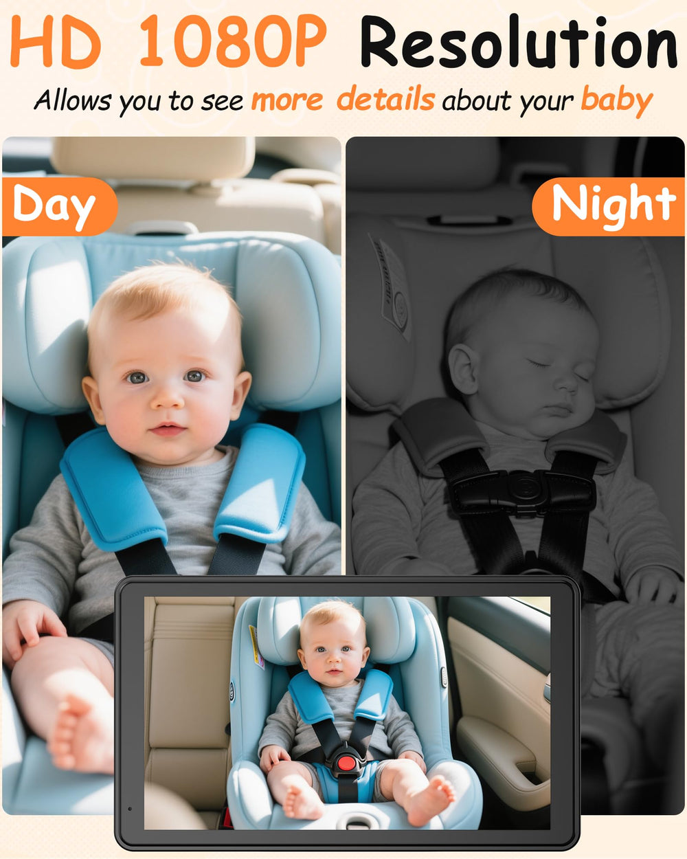 Rohent in-car night vision captures infant details with minimal glare