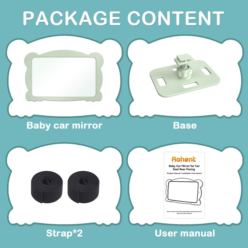 Rohent baby mirror in use demonstrates rear-facing infant monitoring without stopping the car