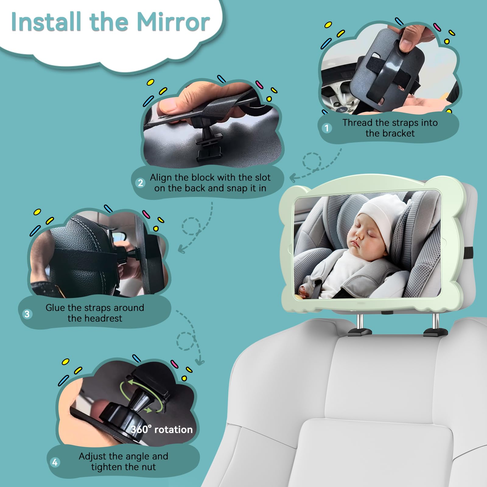 Rohent baby mirror universal fit ensures secure mounting across sedans, SUVs, and trucks