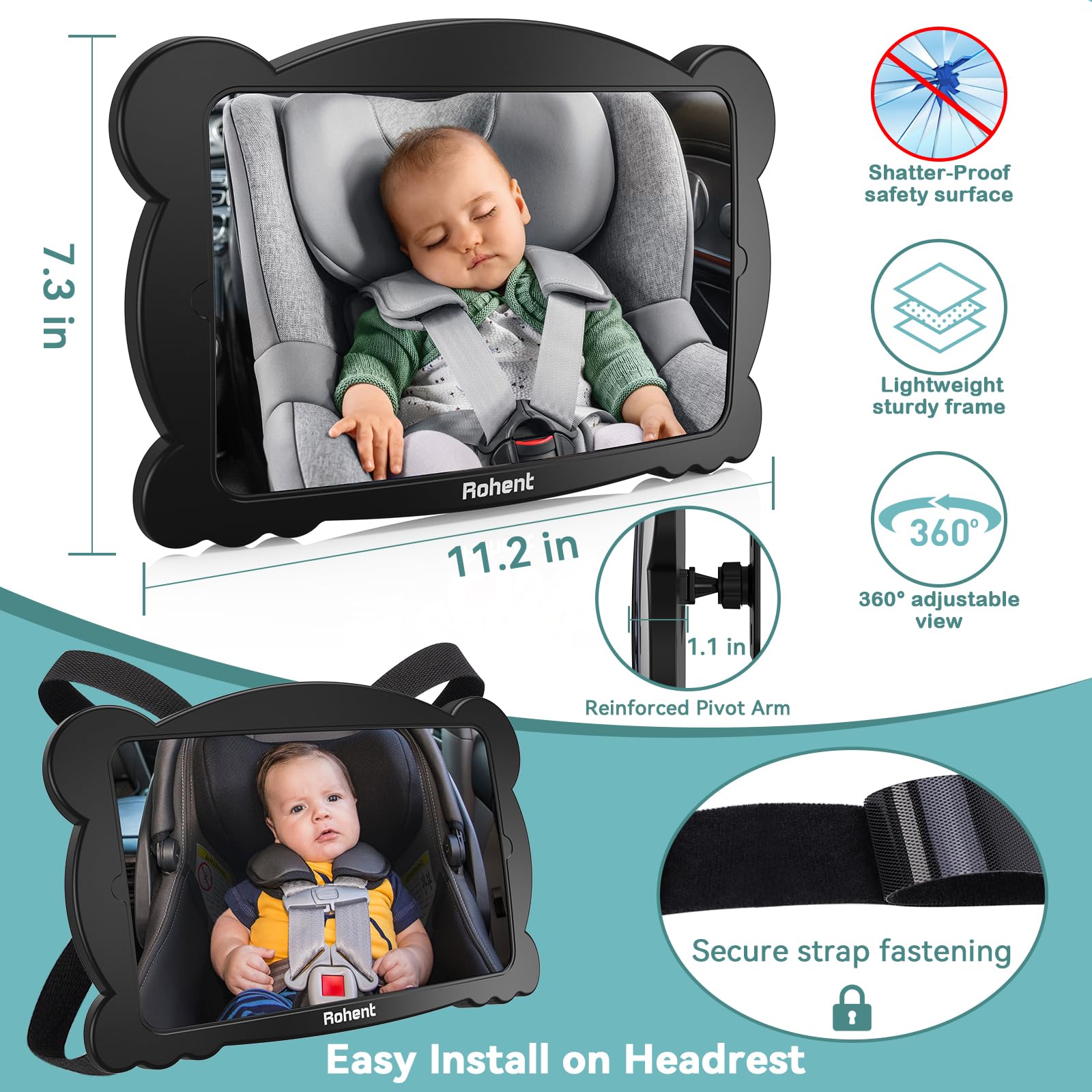 Rohent carseat mirror tool-free installation for fast setup