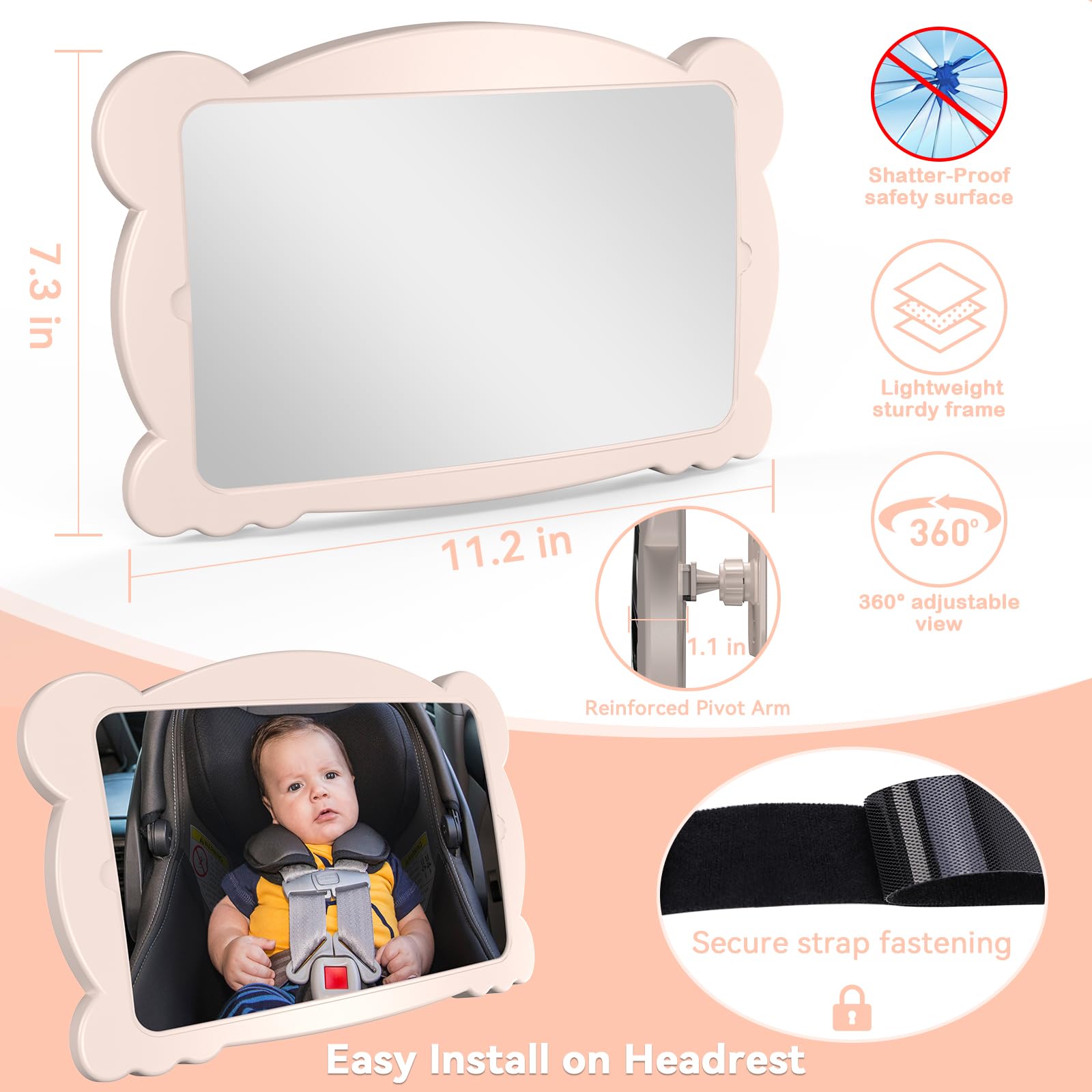 Rohent universal-fit mirror attaches to most headrests for secure use in many cars.