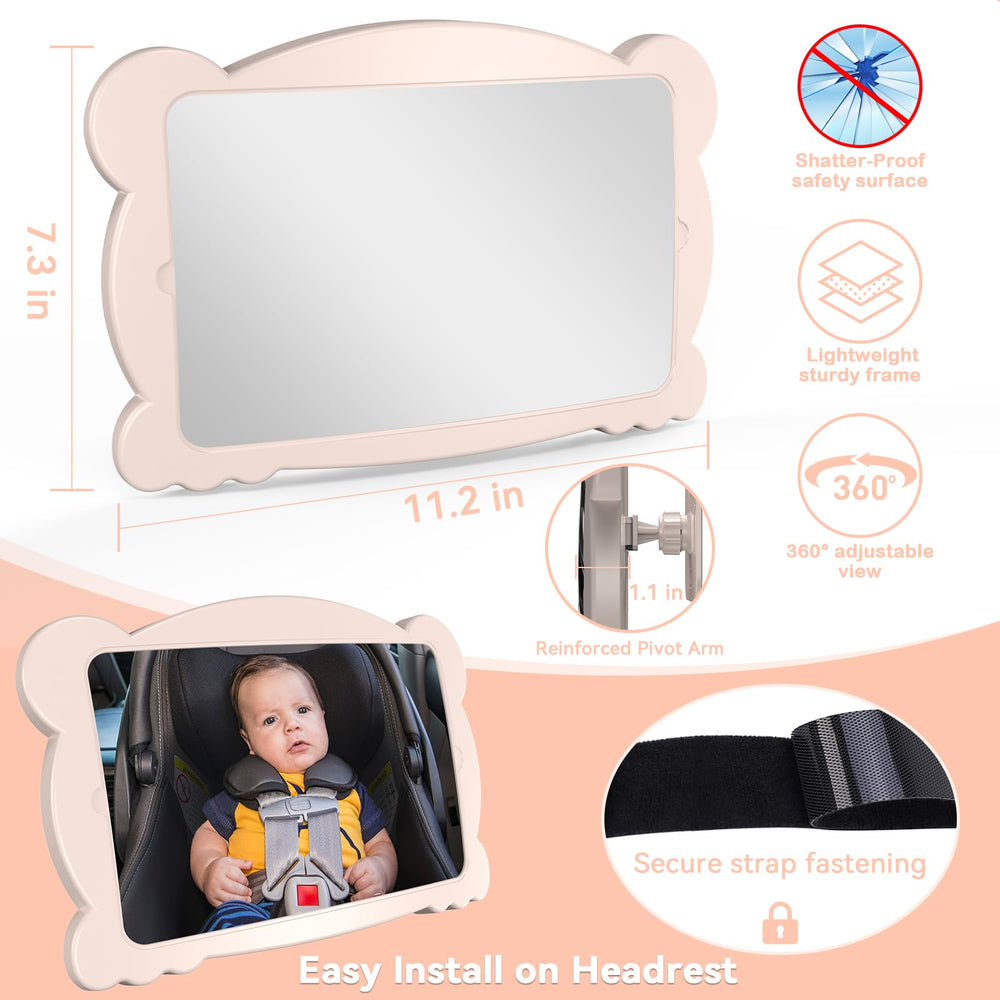 Rohent universal-fit mirror attaches to most headrests for secure use in many cars.