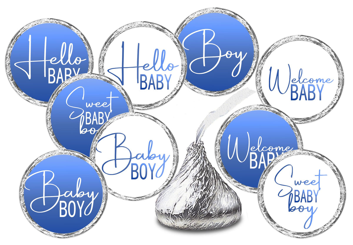 RokAPary 216 baby shower blue kisses labels pack for elegant party favors