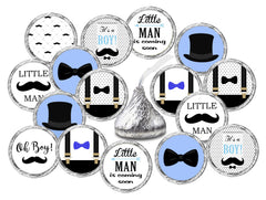 RokAPary 324 Little Man kisses labels in blue on party decor for baby shower favors