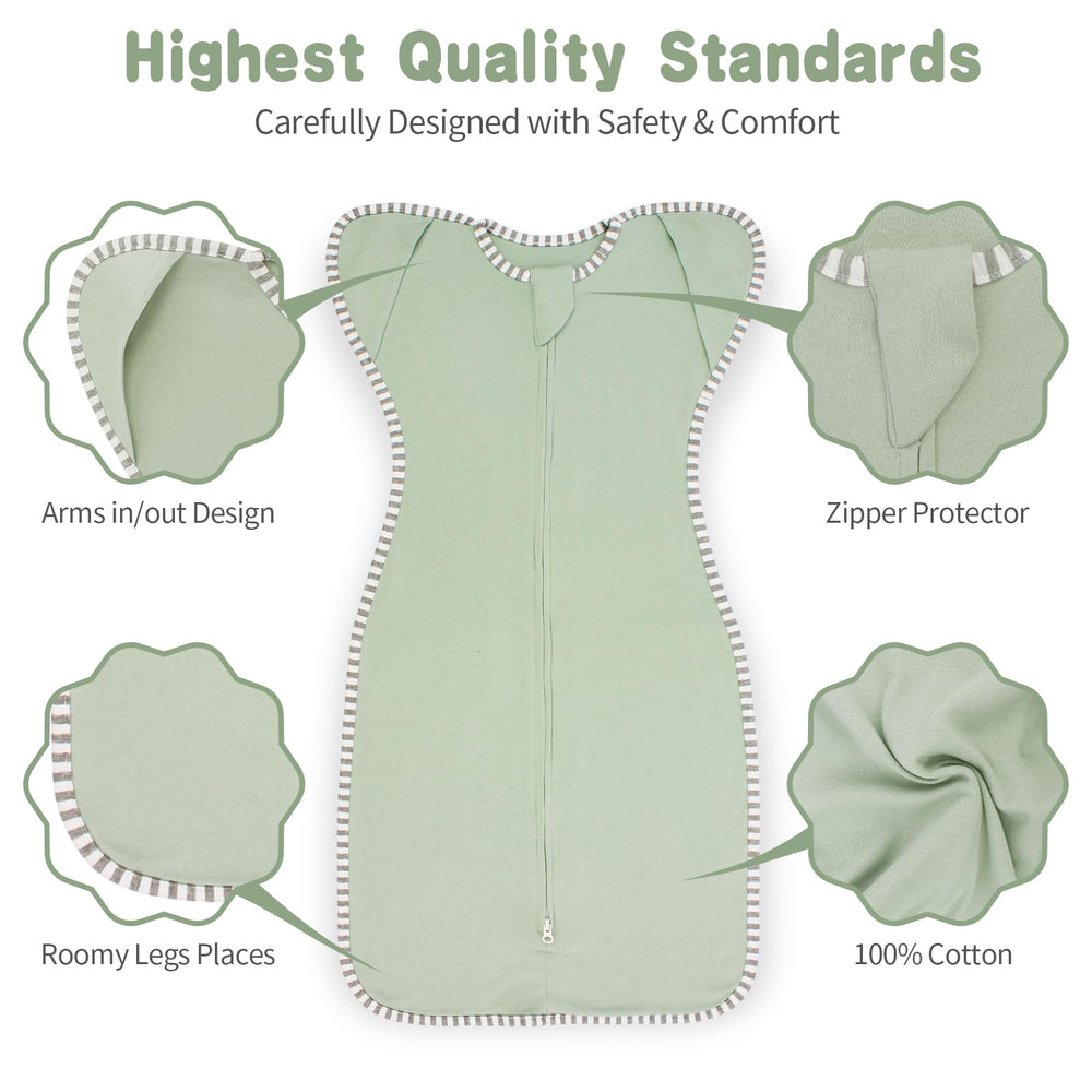 Roksuma transition swaddle with a 2-way zipper enables easy night diaper changes