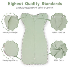 Roksuma transition swaddle with a 2-way zipper enables easy night diaper changes