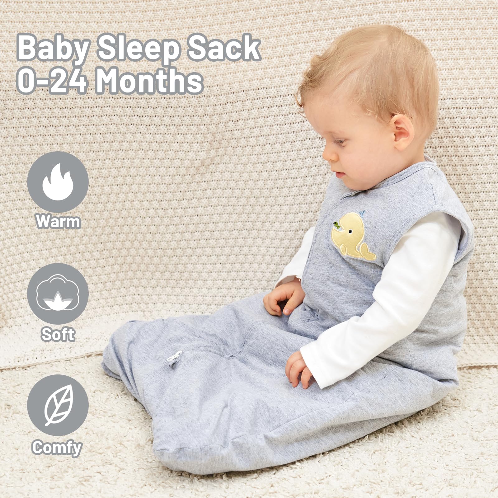Roksuma sleep sack 2-way zipper features for easy night changes.