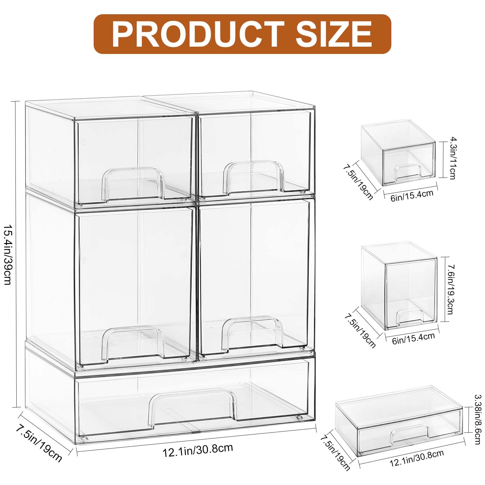 Rolheit clear drawers maximize visibility for quick item checks.