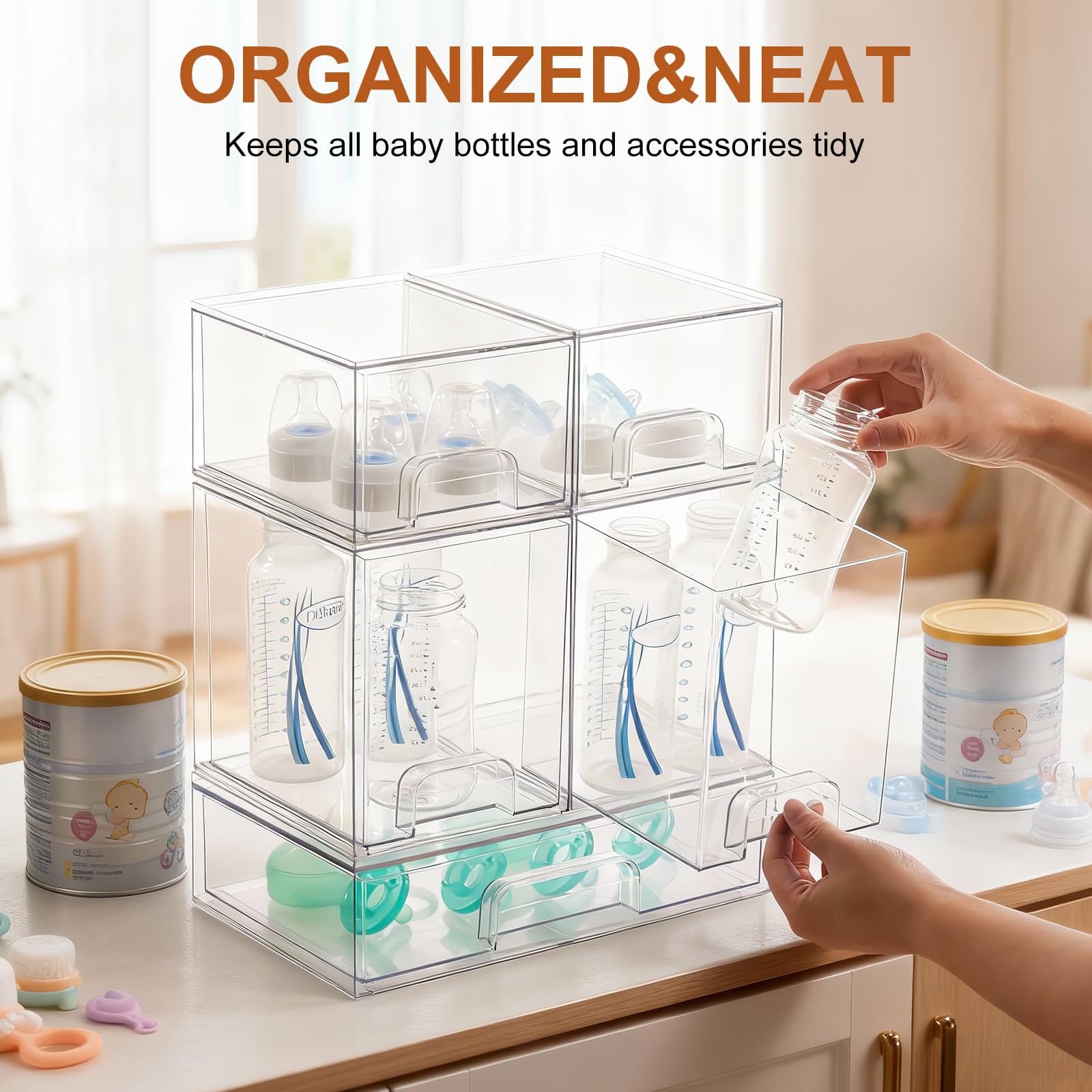 Rolheit countertop organizer fits compact spaces for tidy feeding area.