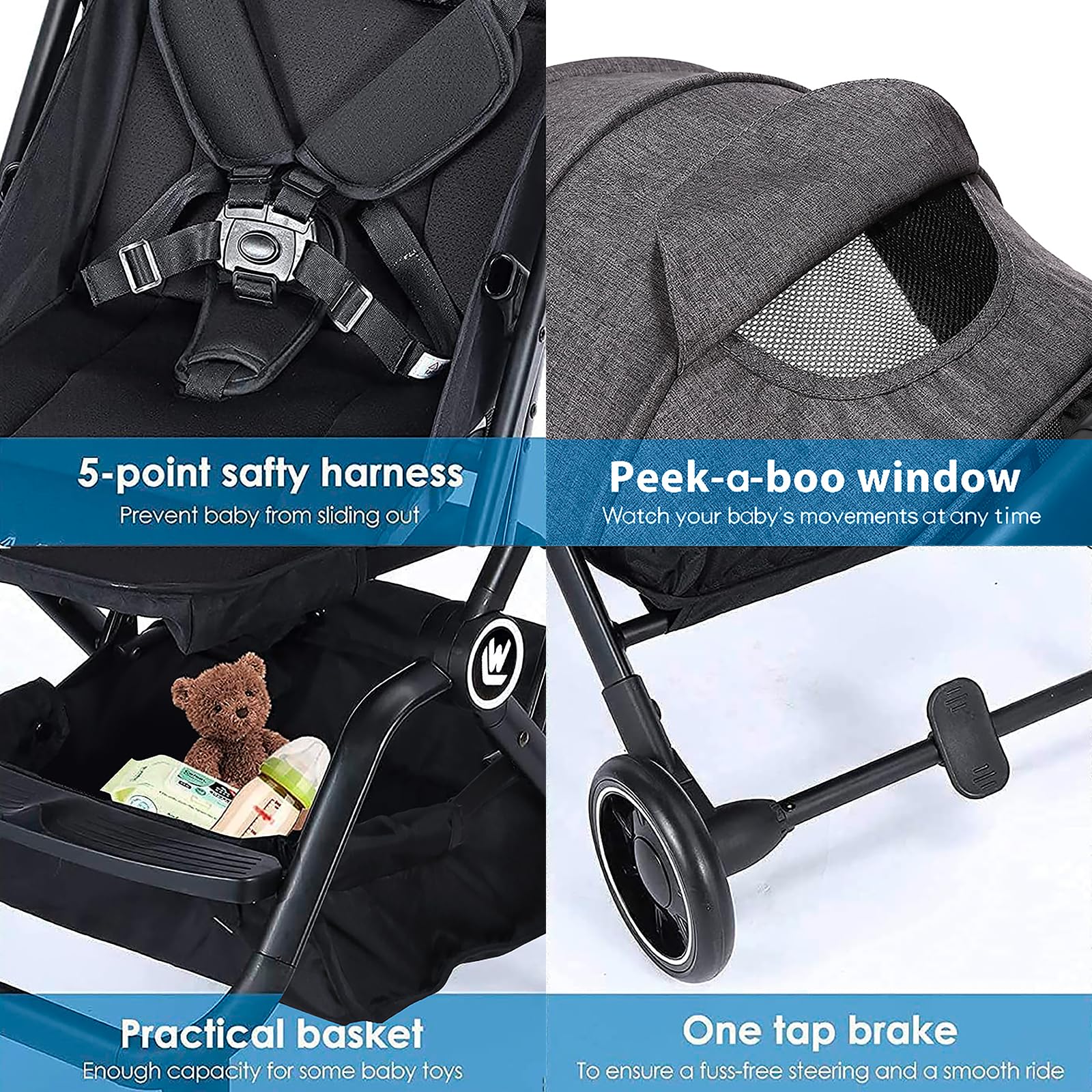 Rollingsurfer Lightweight Stroller removable anti-bite armrest for safety