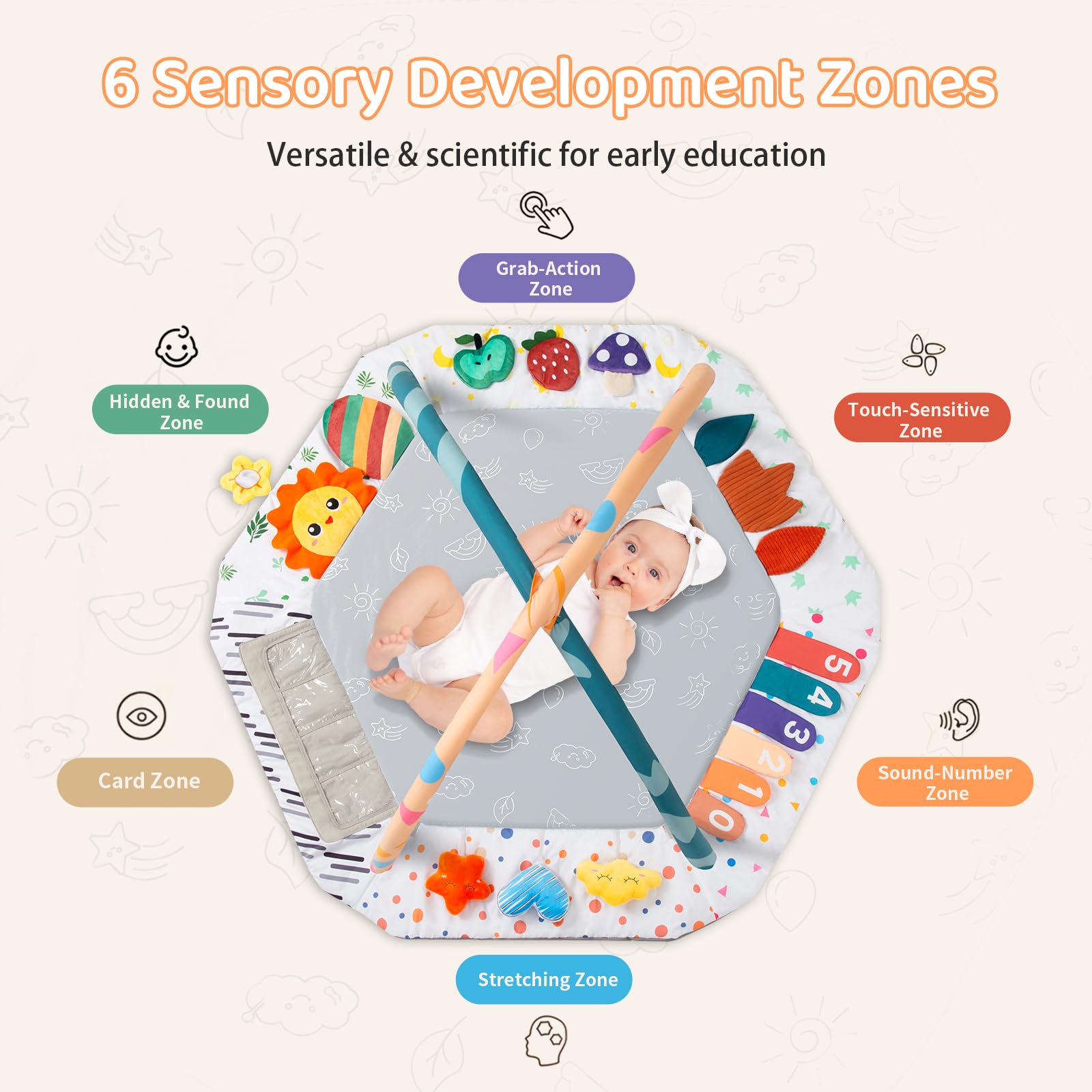 ROMAGIO Baby Play Gym with detachable toys to spark curiosity and play