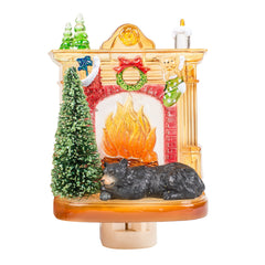 Roman Sleeping Winter Bear night light by fireplace with warm glow for cozy evenings