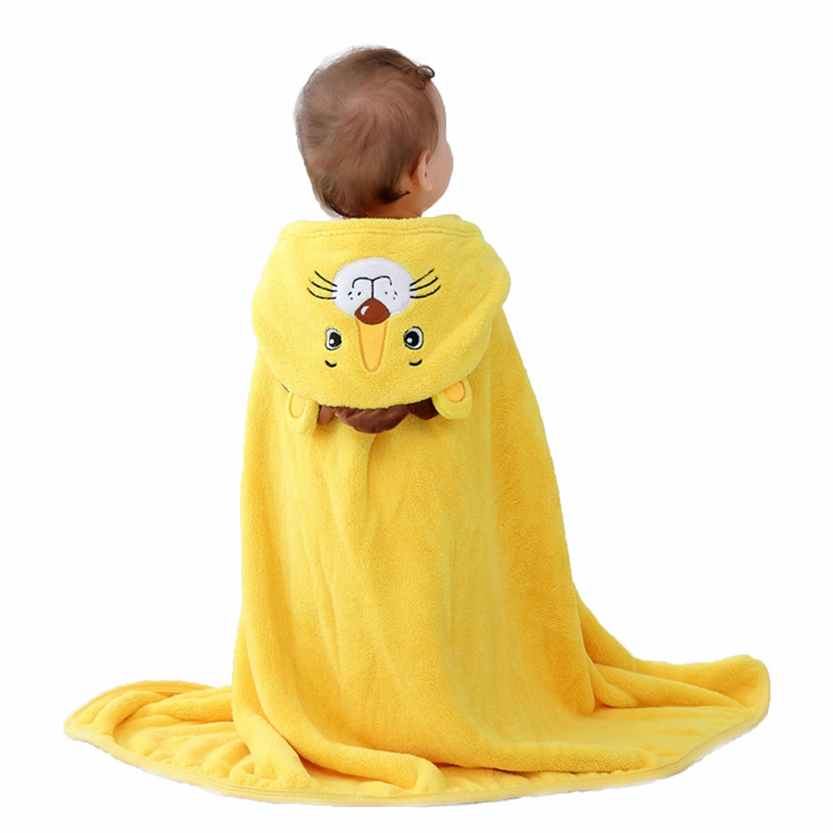 ROMASA baby towel with hooded animal face keeps baby warm and snuggly after bath.