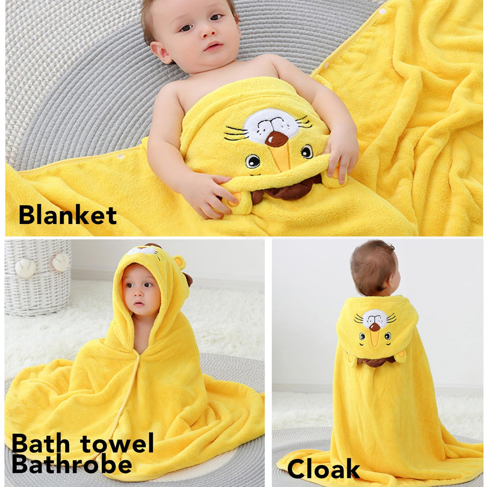 ROMASA yellow lion hood adds playful charm to bath time.