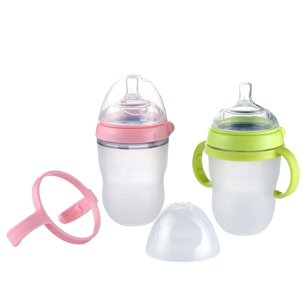 ROMIRUS handles on Comotomo 8 oz bottle support confident self-feeding.