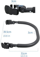 ROMIRUS bumper bar folded with stroller for compact storage.