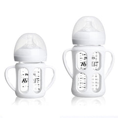 ROMIRUS silicone sleeve for Philips Avent 4oz bottle with handle improves grip during feeding.