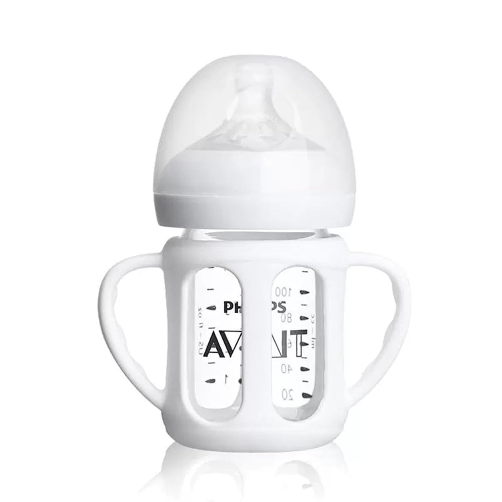 ROMIRUS silicone sleeve for Philips Avent 8oz bottle with handle enables steady control during feeding.