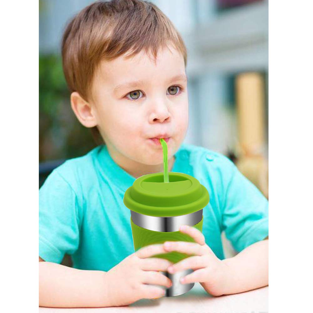 Rommeka durable steel cup with silicone straw and lid, perfect for juice and smoothies on the go.
