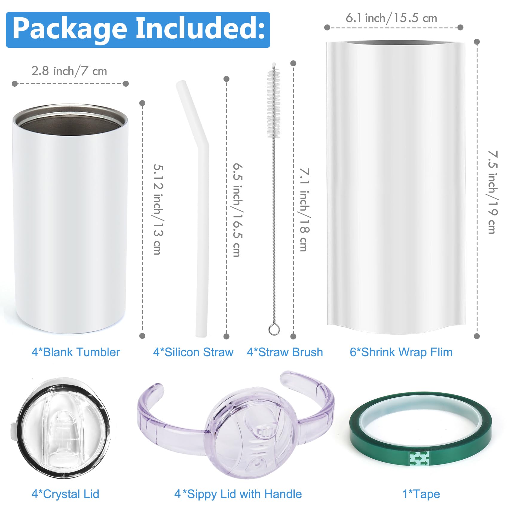 Rommeka sublimation sippy cup blank 4-pack DIY print-ready coating for personalization.