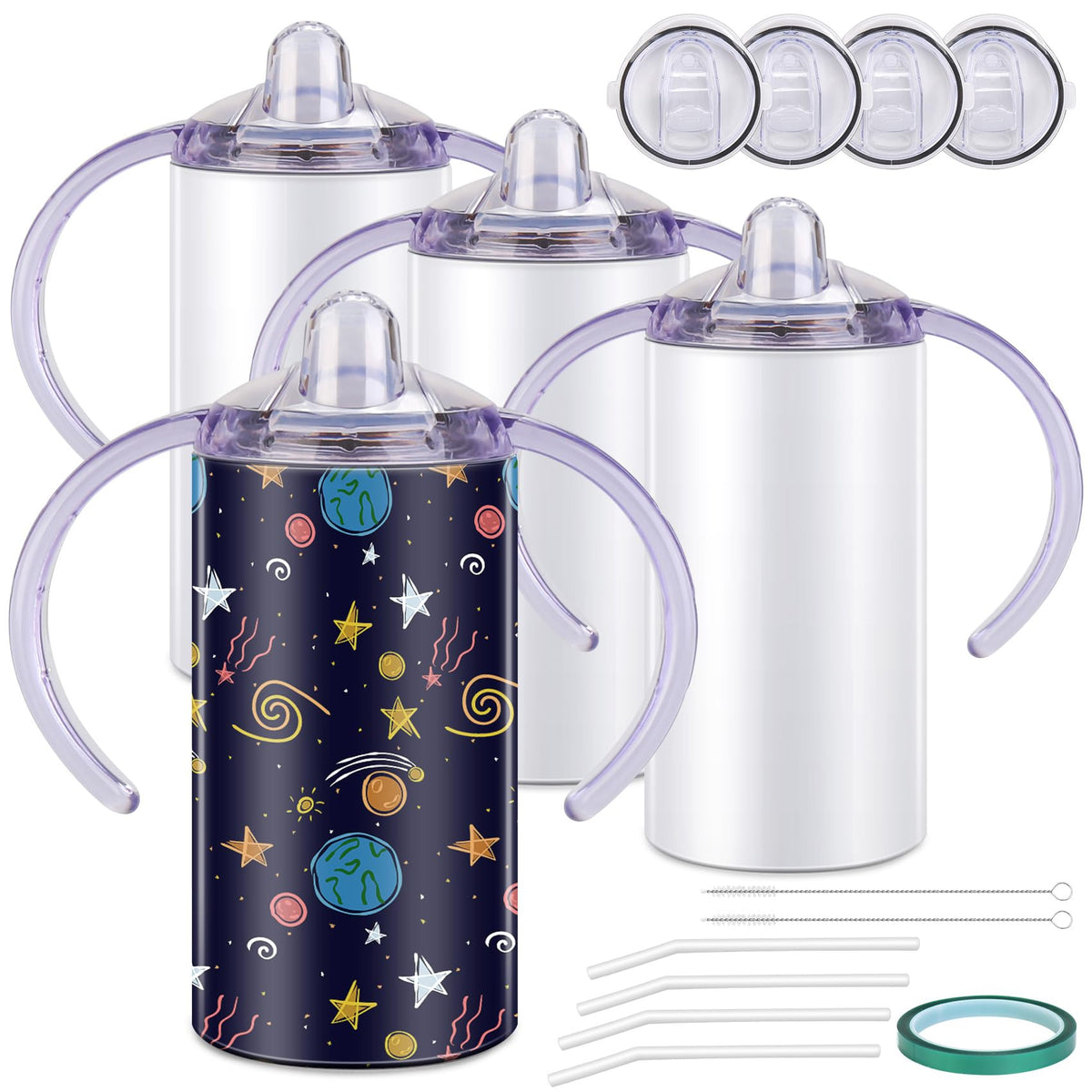 Rommeka sublimation sippy cup blank 4-pack side view ideal for custom designs.